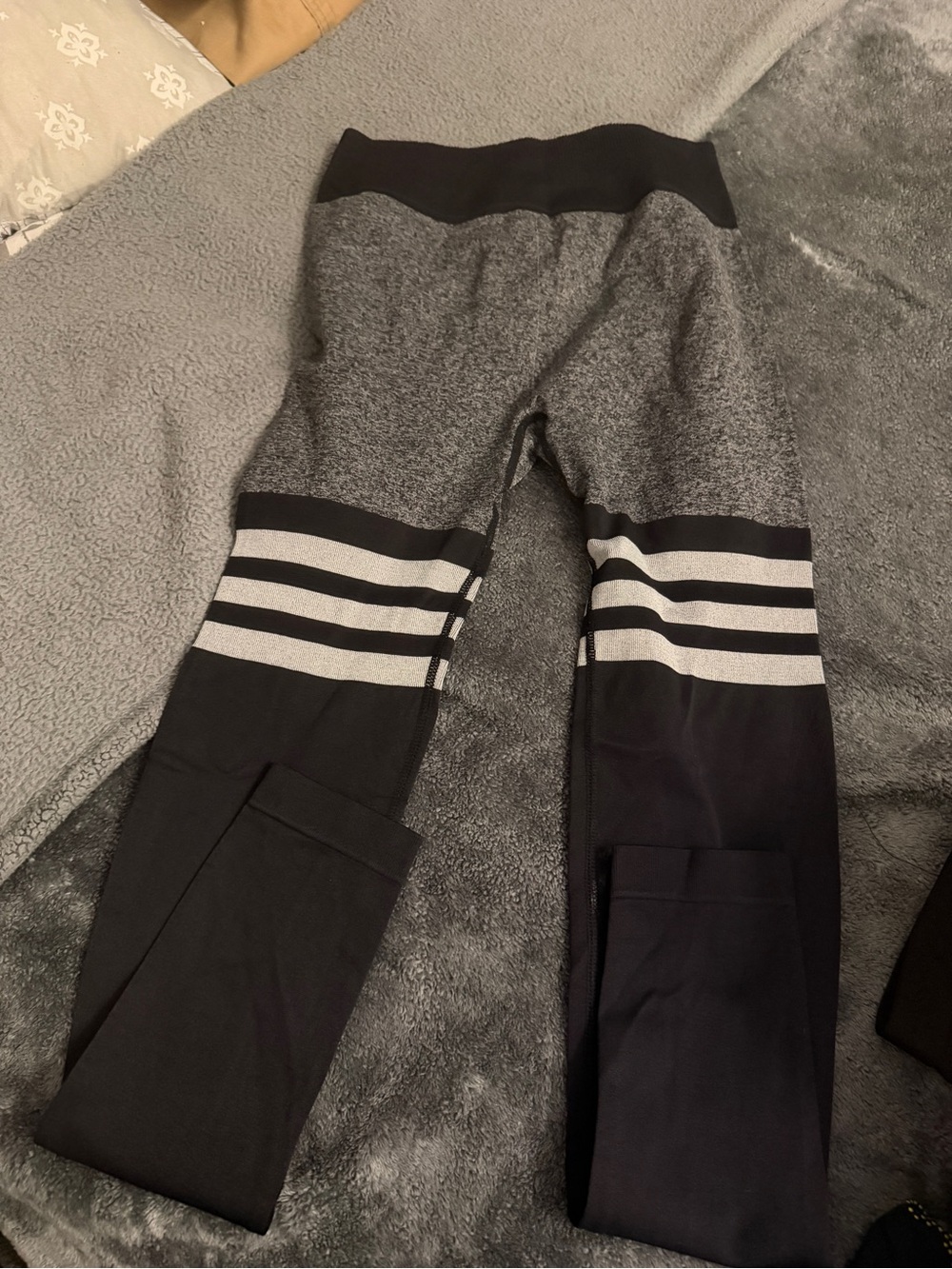 High-Waist Gray & Black Striped Leggings